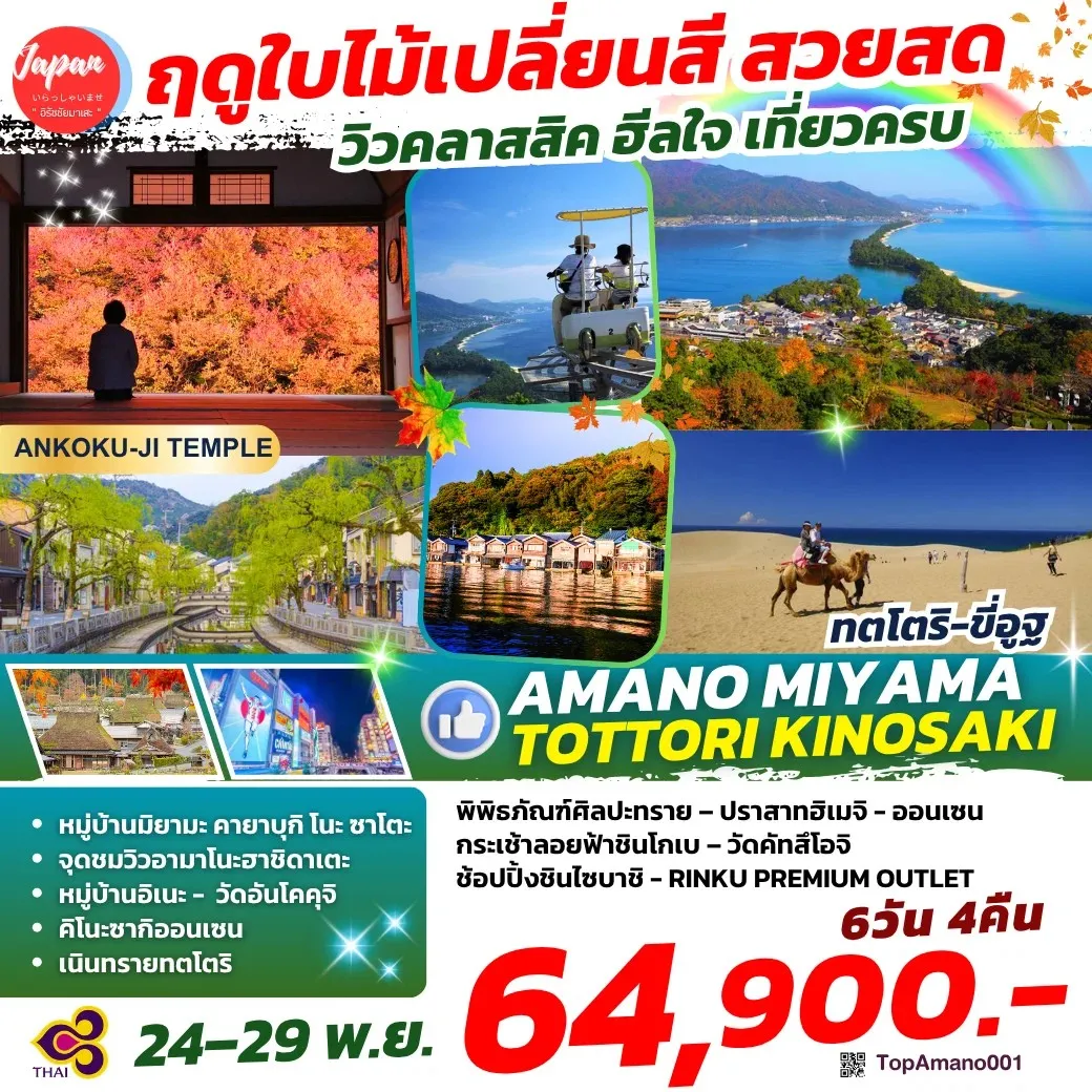 ทัวร์ญี่ปุ่น AMANO MIYAMA TOTTORI KINOSAKI 6วัน 4คืน (TG)