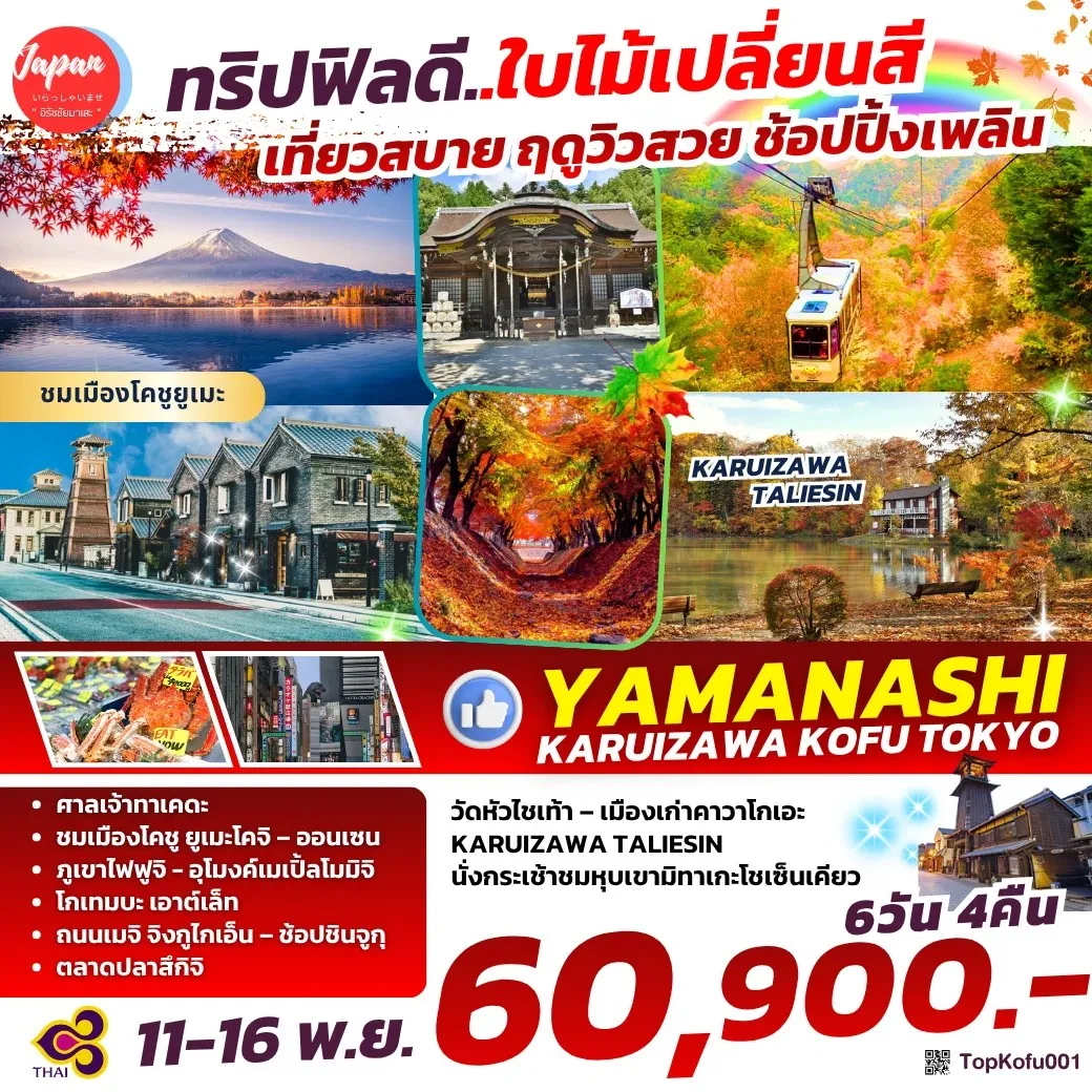 ทัวร์ญี่ปุ่น YAMANASHI KARUIZAWA KOFU TOKYO 6วัน 4คืน (TG)