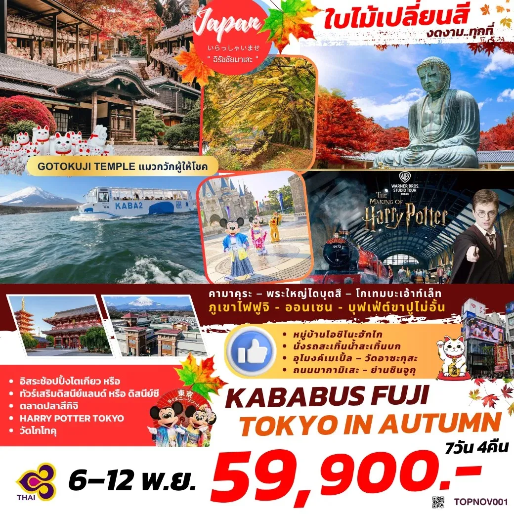ทัวร์ญี่ปุ่น KABABUS FUJI TOKYO IN AUTUMN 7วัน 4คืน (TG)