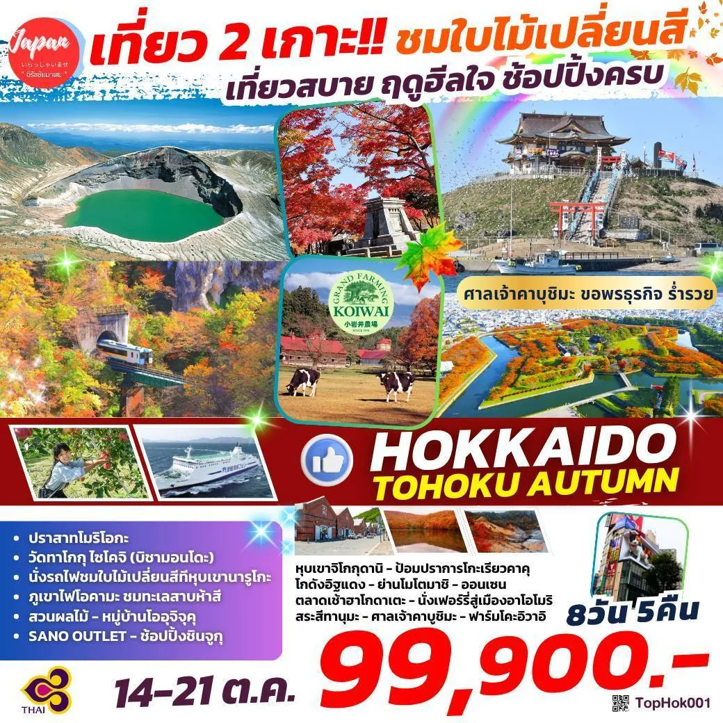 ทัวร์ญี่ปุ่น TOHOKU IN AUTUMN HAKODATE AOMORI FUKUSHIMA AUTUMN  8วัน 5คืน (TG)